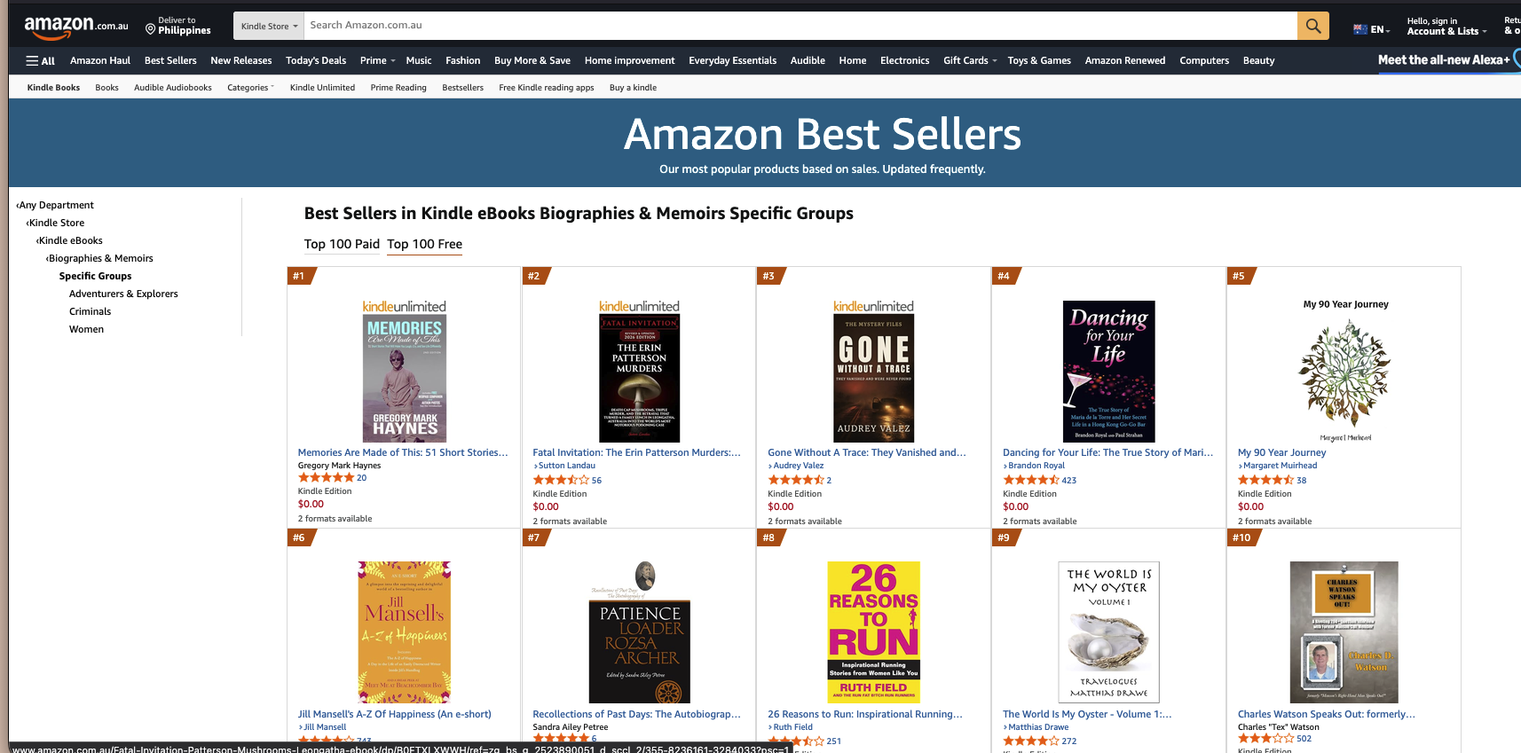 Aus #1 in Kindle eBooks Biographies & Memoirs Specific Groups.png