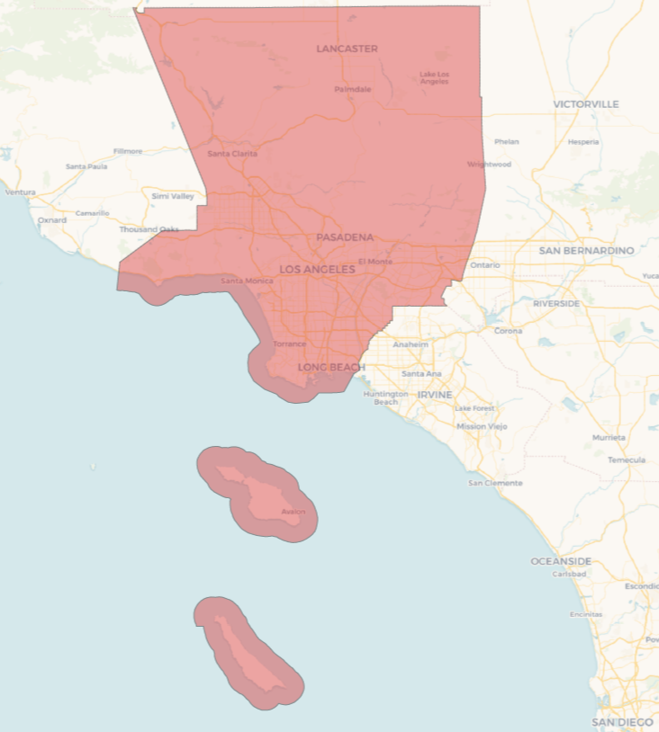 Board of Equalization District 3. Map of Los Angeles County and surrounding areas, highlighting cities including Lancaster, Palmdale, Santa Clarita, Pasadena, Los Angeles, Long Beach, and nearby islands. Sam Sukaton.