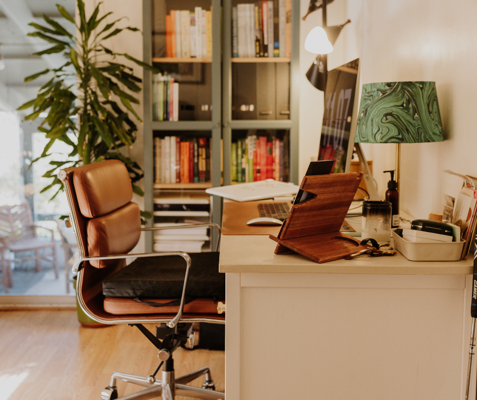 Calm, modern therapy office designed for a relaxing and welcoming virtual care experience