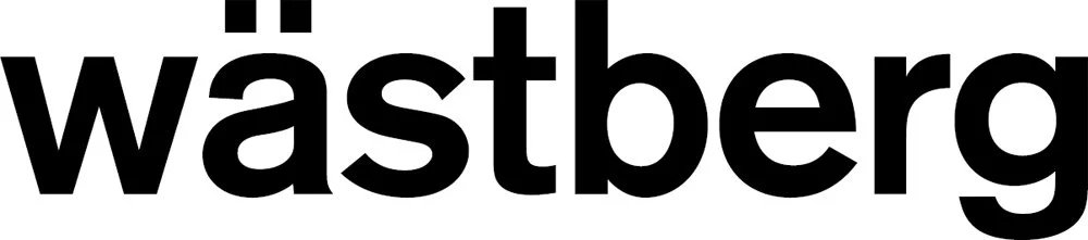 Close-up of the black text 'wasteberg' on a white background.