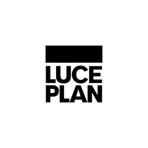 Black and white logo with a black rectangle on top and the words 'LUCE PLAN' in bold uppercase letters below.