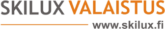 Text with the words 'SKILUX VALAISTUS' and the website 'www.skilux.fi' in bold black and orange font.