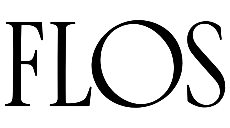 The word 'FLOS' written in large black uppercase letters on a white background.