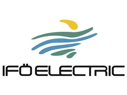 Logo with a stylized dolphin made of waves and a yellow fin, with the text 'IFÖ Electric' underneath.