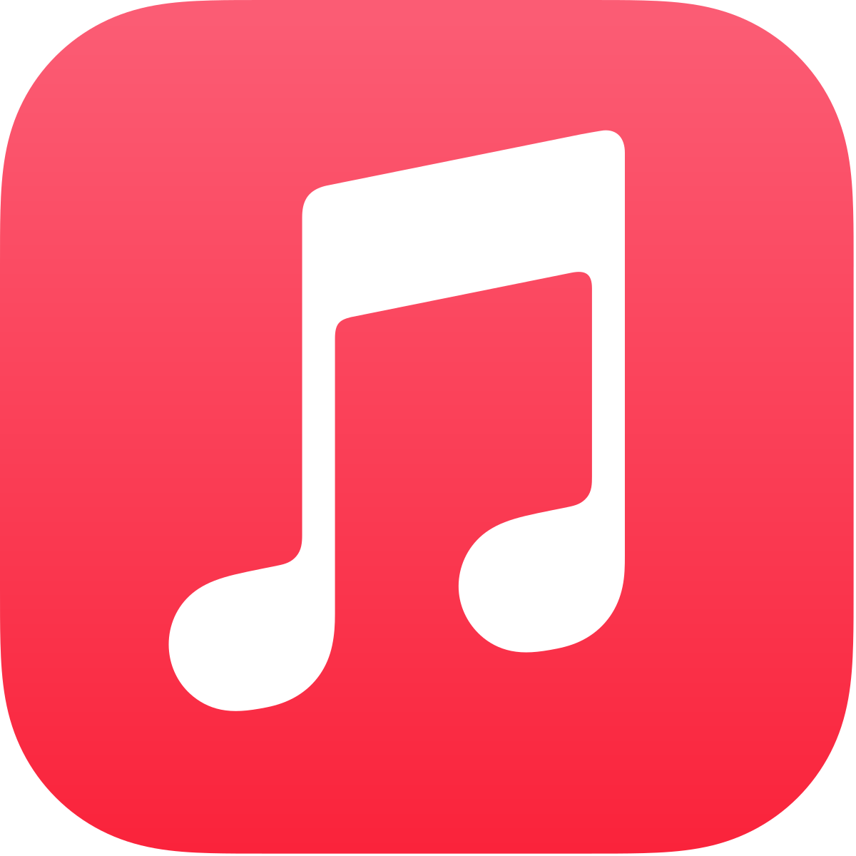 Music note icon on a red background, representing a music or audio app.