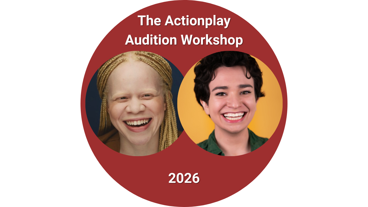 Invitation for a holiday choir event featuring ActionPlay Voices Choir, called the Holiday Gala with a winter spectacular theme and a cha-chingle jingle mingle. The event is scheduled for December 11 at 7 PM at Judson Memorial Church, with festive star-like decorations in red, green, yellow, and orange around the text.