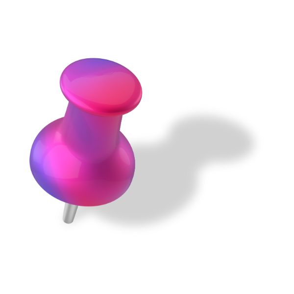 A pink and purple gradient pushpin with a metallic pin at the bottom.