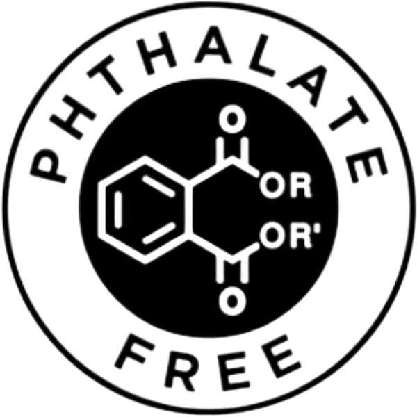 Logo for Phthalate-Free, featuring a chemical structure and the words 'Phthalate Free' in a circular design