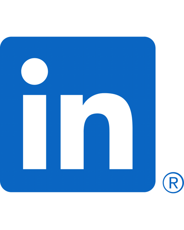 LinkedIn logo in blue with black letters and a registered trademark symbol