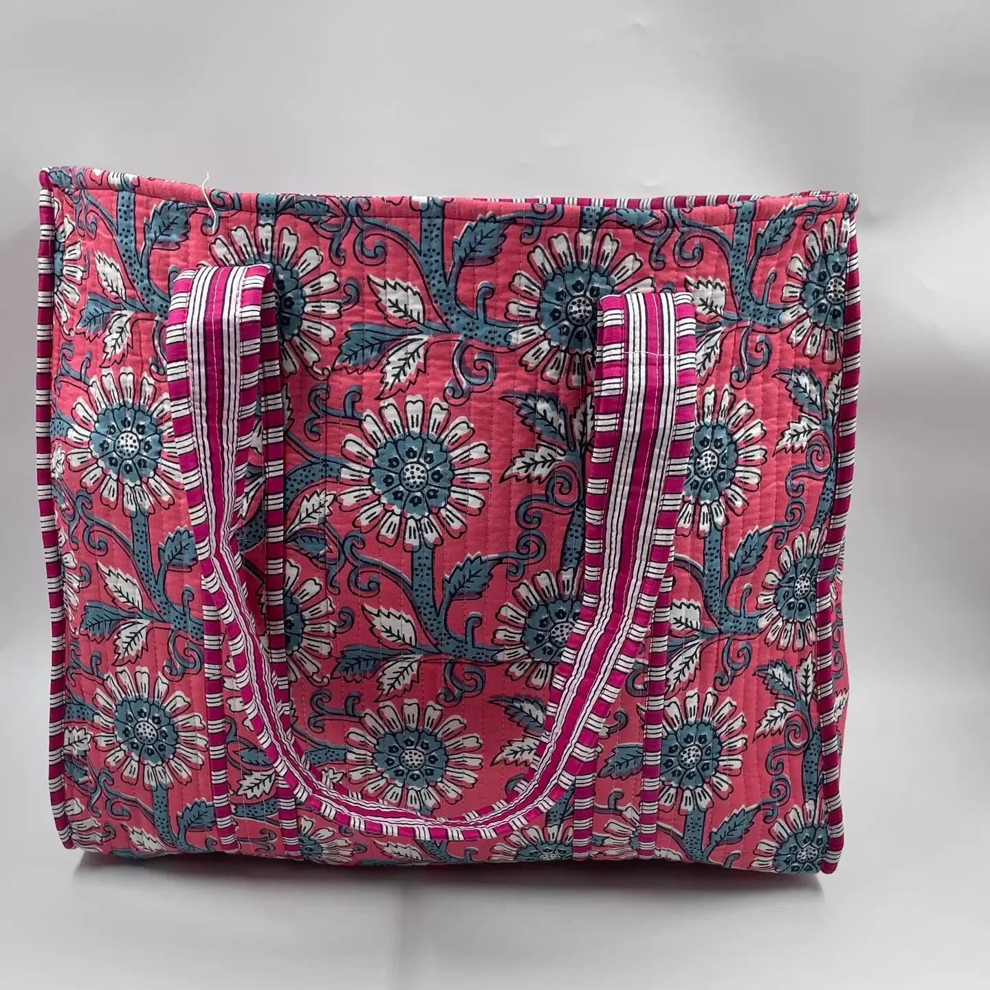 100% Cotton Quilted Boho Floral Reversible Tote Bag