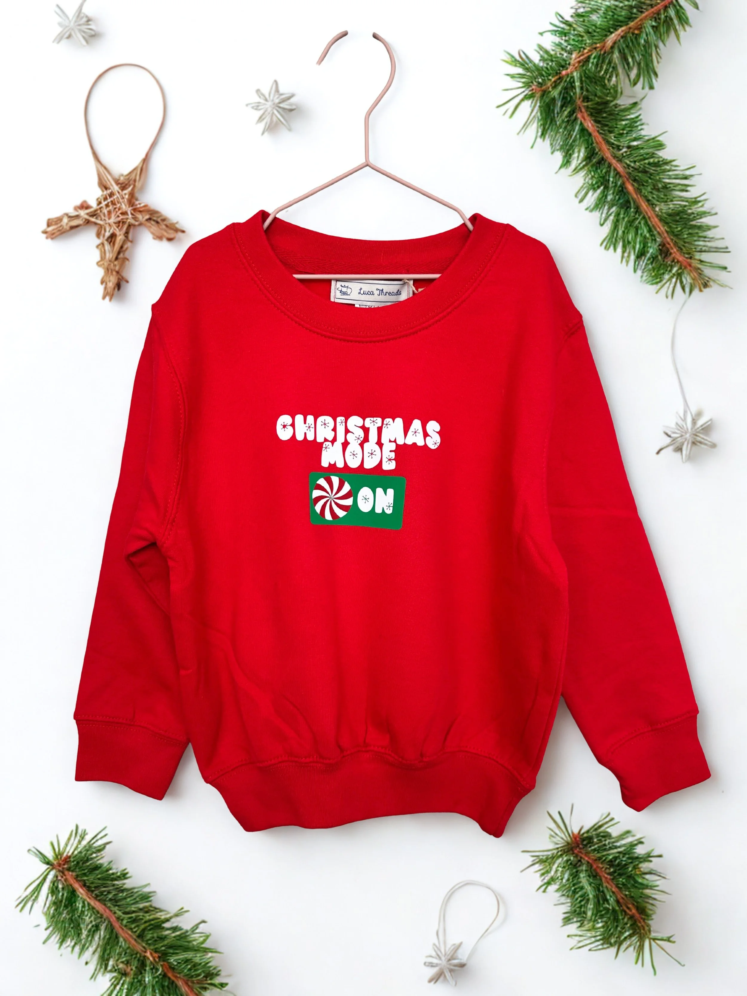 "Christmas Mode On" Children Unisex Red Sweatshirt