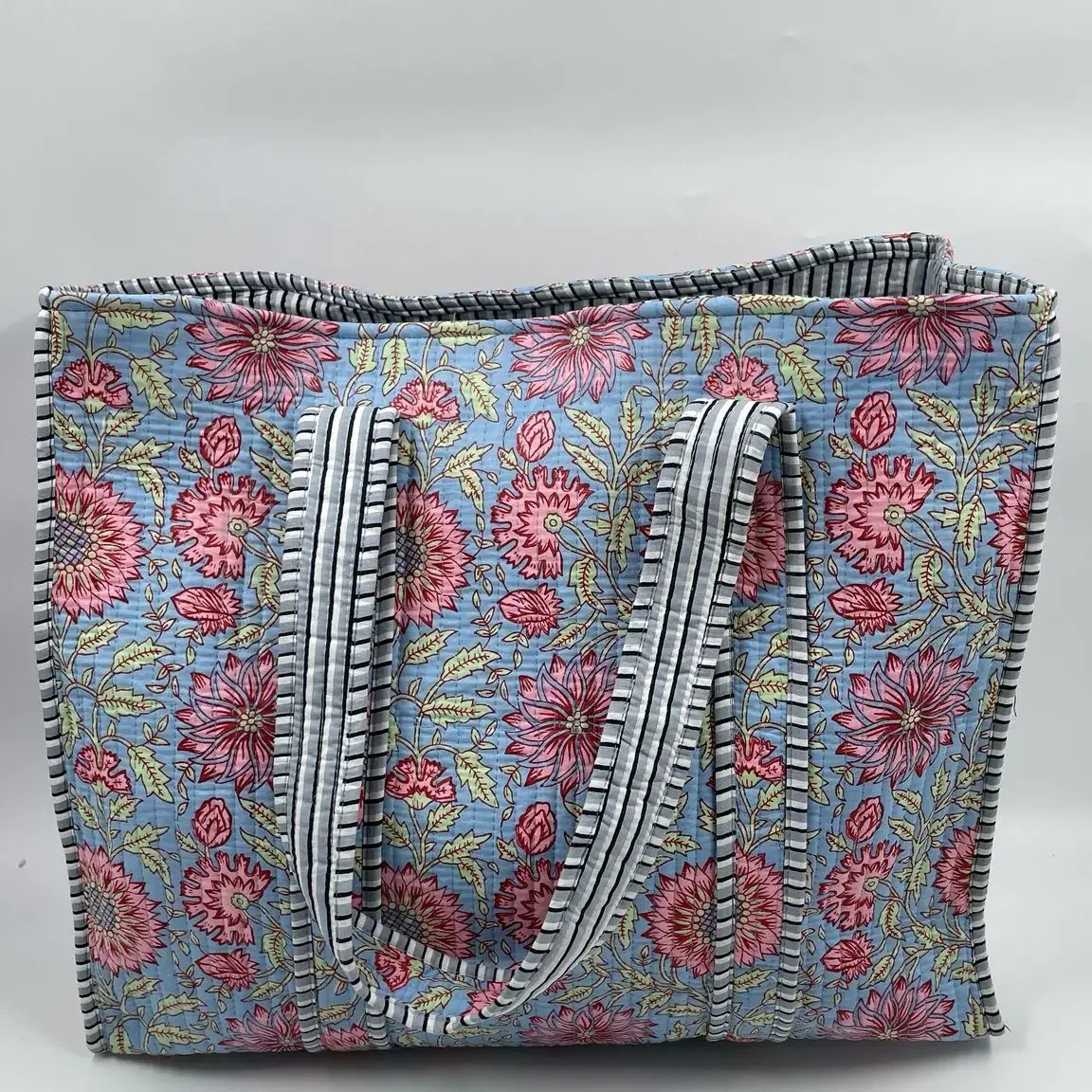 100% Cotton Quilted Boho Floral Reversible Tote Bag