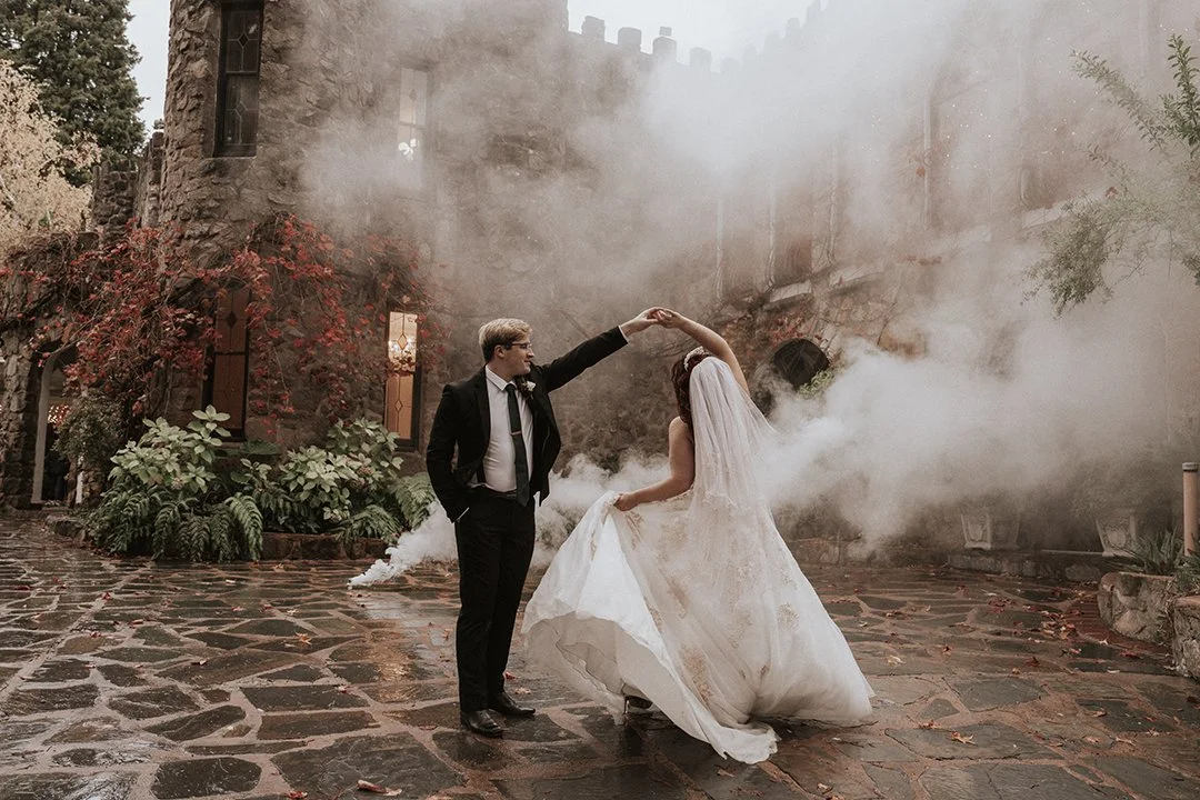 Bride and groom outside The Manor Basketrange, Adelaide Hills