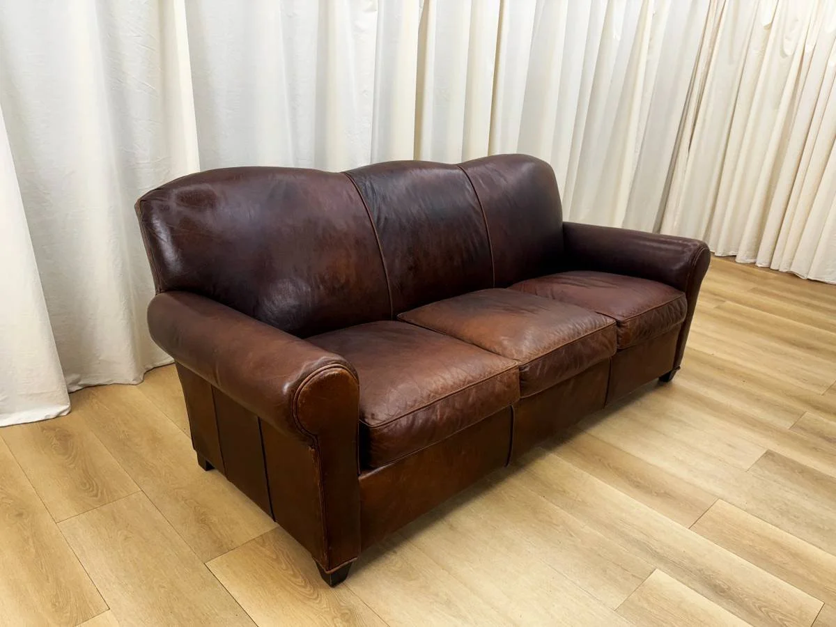 Crate and Barrel Top Grain Leather Sofa Mahogany Brown