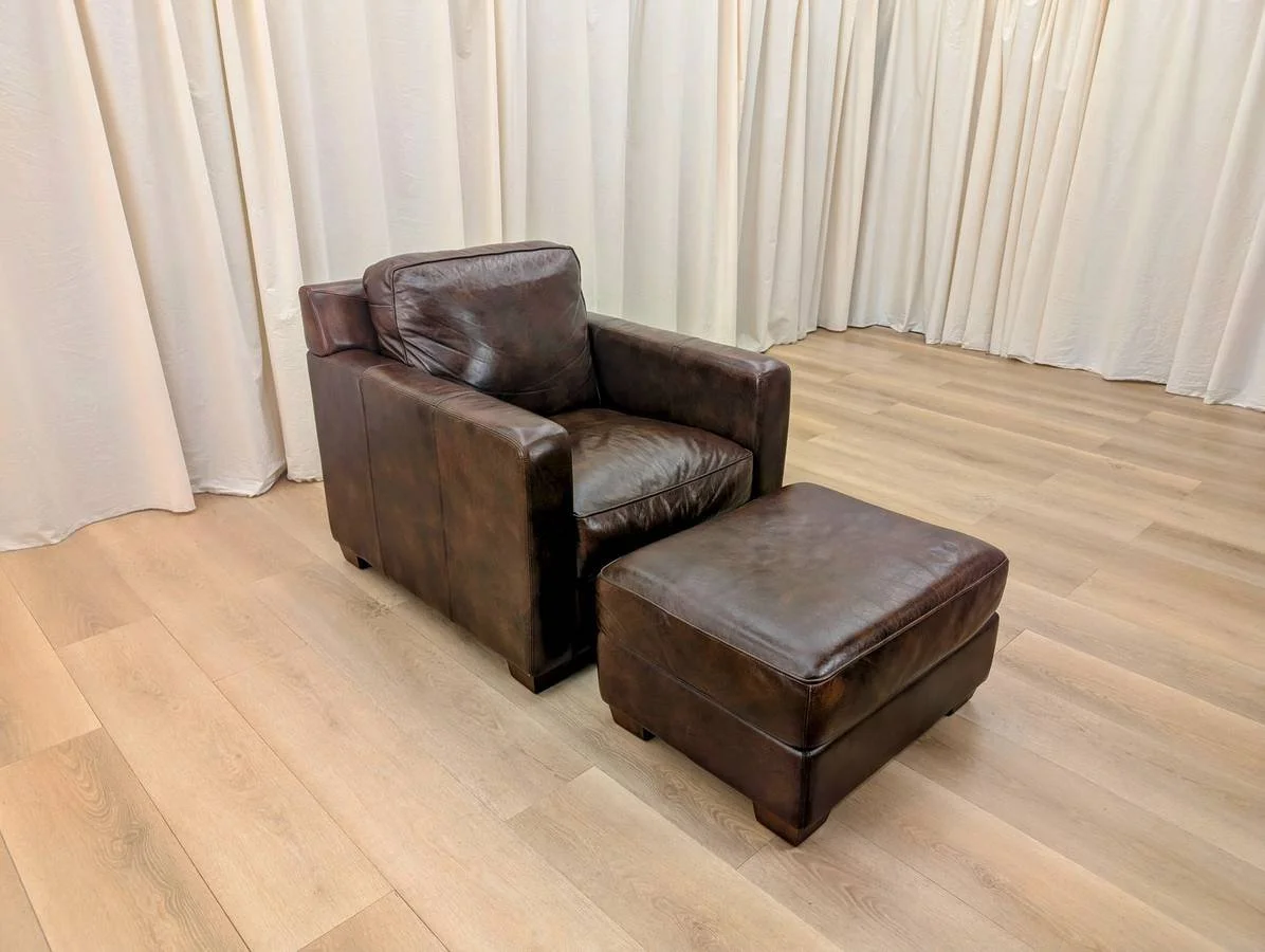 Thomasville Top Grain Leather Club Chair and Ottoman