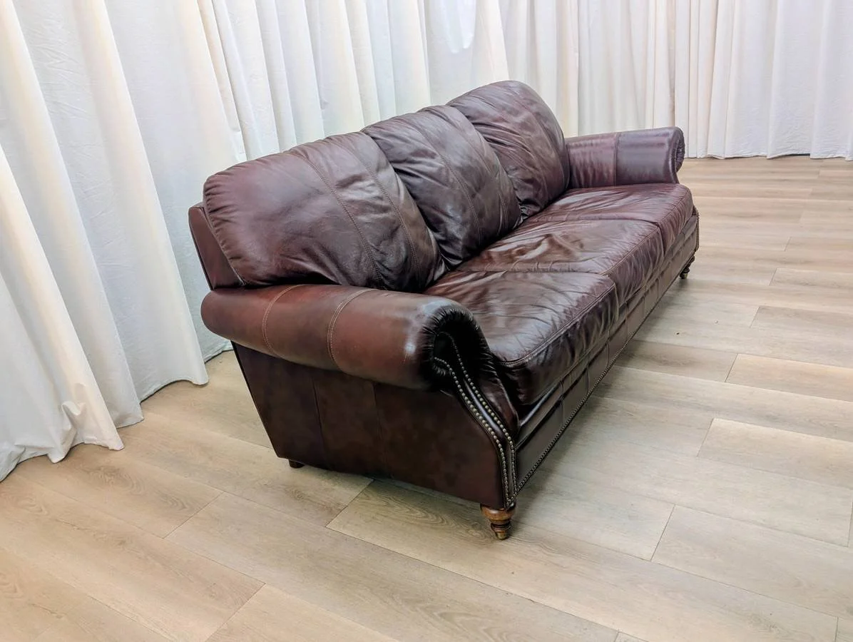 Ethan Allen Bennett Leather Sofa English Chestnut