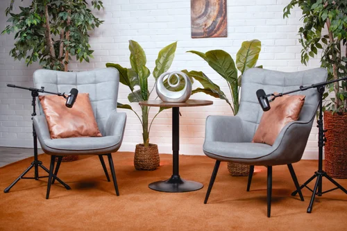 The Executive podcast set at Production Suite CLE – bright, minimal studio