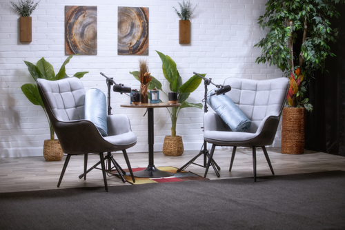 The Executive podcast set at Production Suite CLE – bright, minimal studio