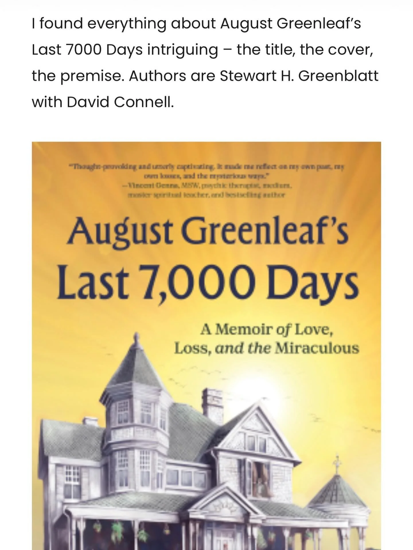 I was recently featured on this blog and I am excited to share it with you all! See the link in stories for the full post. 

https://sandysbookaday.wordpress.com/tag/stuart-h-greenblatt/