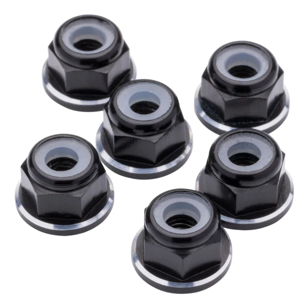 1up Racing 7075 Aluminum Flanged Locknuts - Shine Series - M3 - Black - 80508