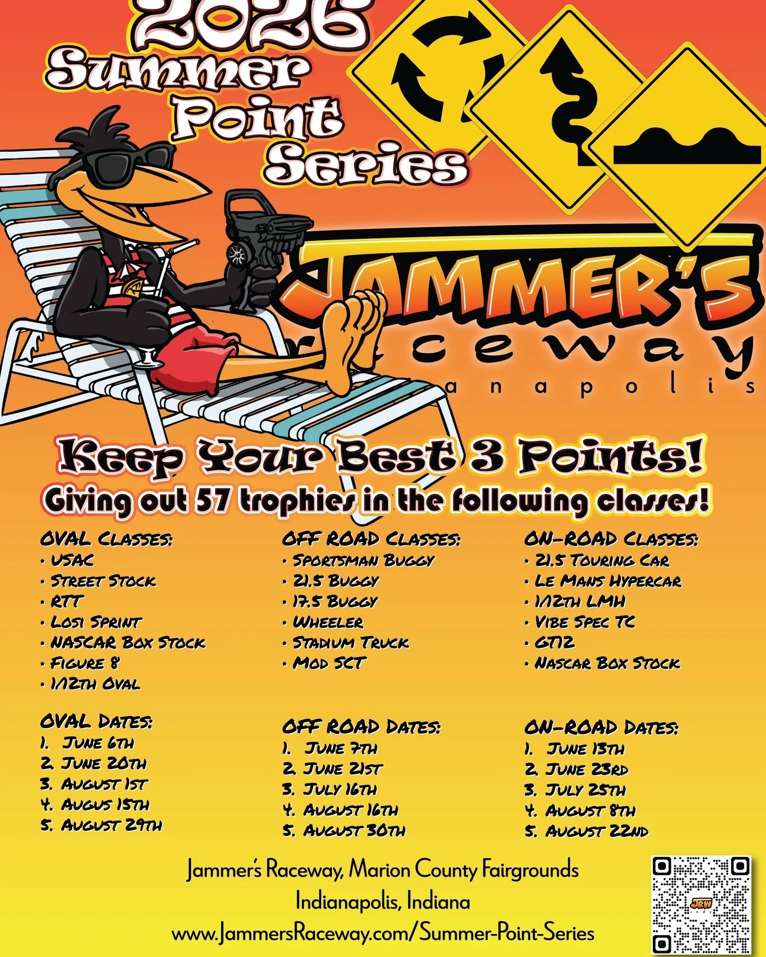 Mark your calendars!📅 The Summer Point Series is upon us!☀ We'll be giving out 57 Trophies for the series. Details, dates, and Class Sponsors here: https://www.jammersraceway.com/summer-point-series

 #carpetonroadrc #carpetonroadracing #carpetonroa