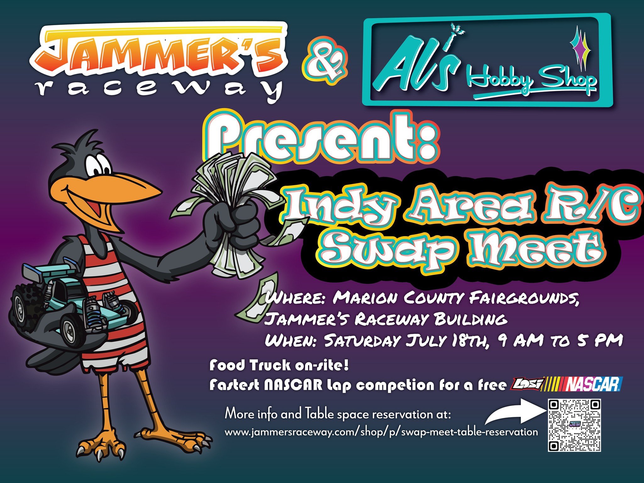 Come to Jammer&rsquo;s Raceway for the Indianapolis Area Swap Meet!

Looking to buy??? Looking to sell??? This is the place, and THIS is your opportunity!

We&rsquo;ll have a food truck by [TBD] on site!

NASCAR Fast Lap Competition with prizes for t