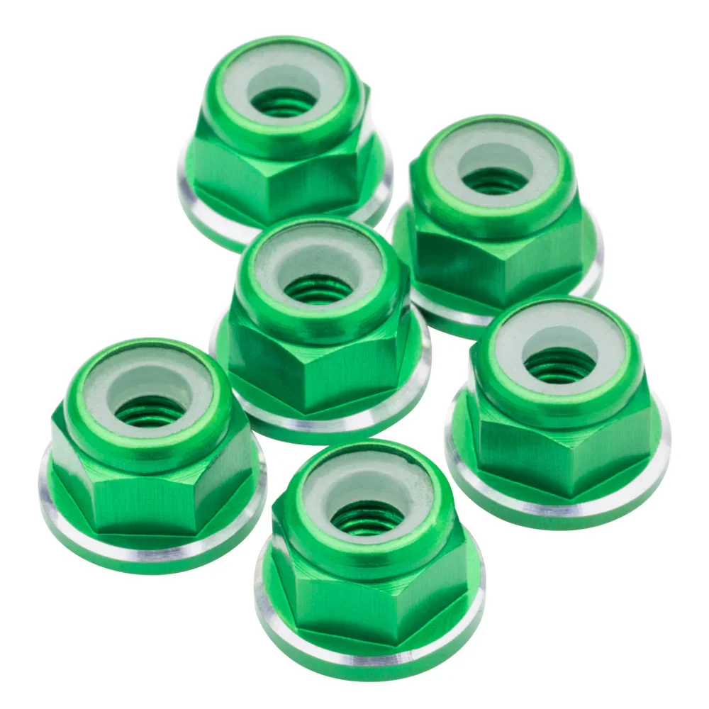 1up Racing 7075 Aluminum Flanged Locknuts - Shine Series - M3 - Green - 80578