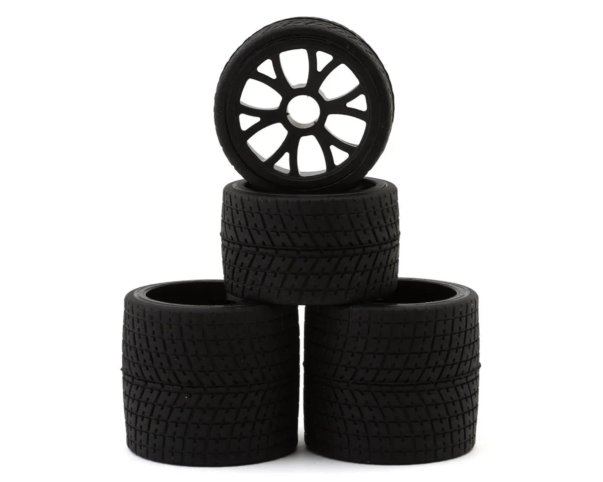 eXcelerate R12 1/12 Front & Rear Pan Car Rubber Pre-Mounted Tires Set (Black)