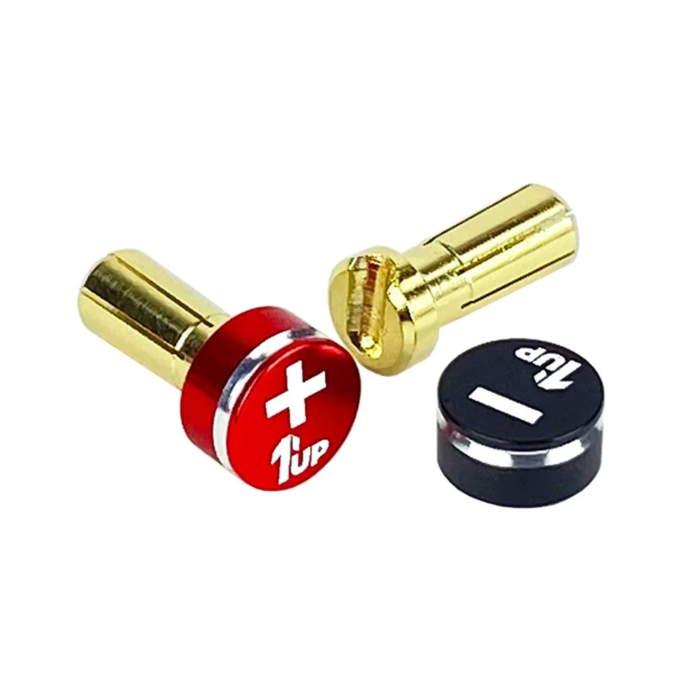 1up Racing LowPro Bullet Plugs w/ Grips - 5mm Red/Black - 190432