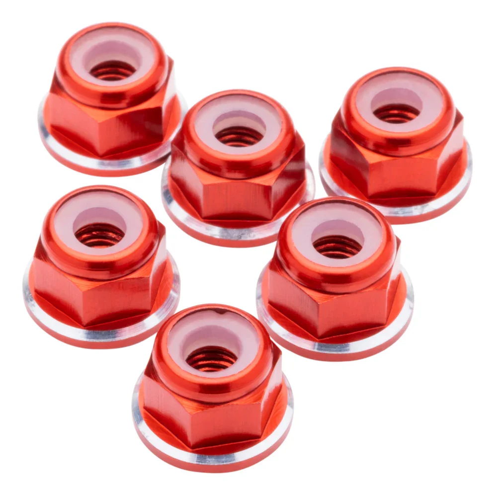 1up Racing 7075 Aluminum Flanged Locknuts - Shine Series - M3 - Red - 80538