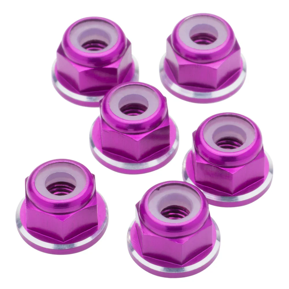 1up Racing 7075 Aluminum Flanged Locknuts - Shine Series - M3 - Purple - 80528