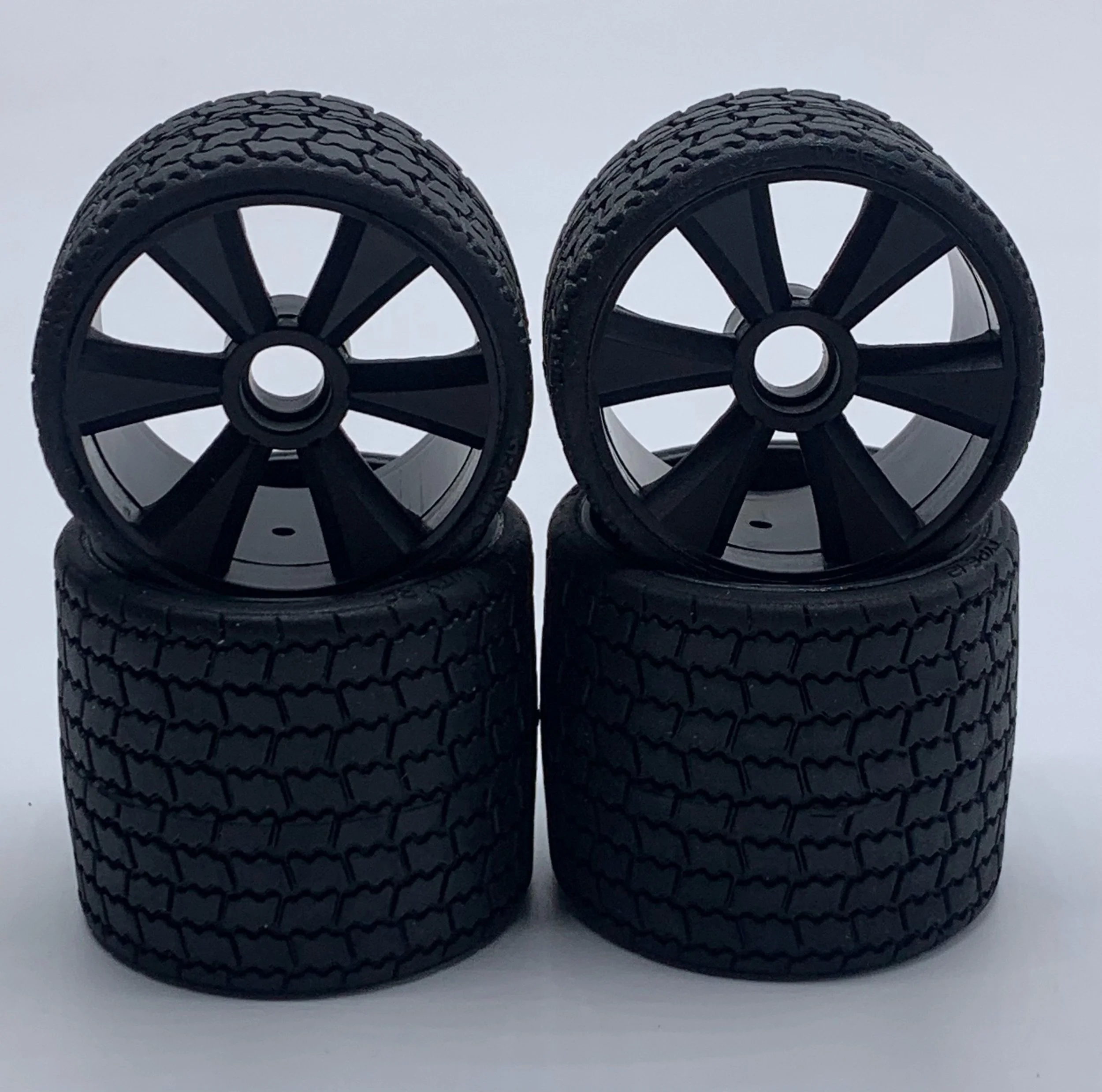 Type12 12th scale rubber tires (4) Black Wheel, Pre Glued - GRC142B