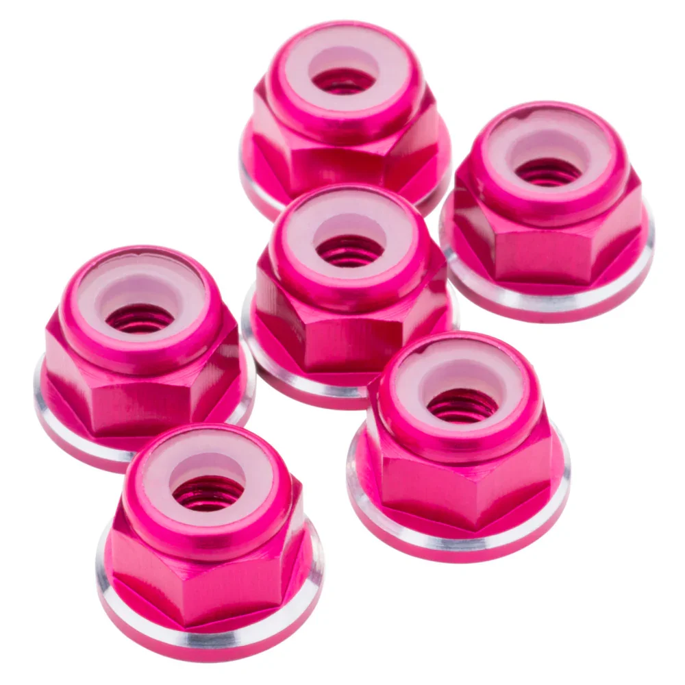 1up Racing 7075 Aluminum Flanged Locknuts - Shine Series - M3 - Hot Pink - 80548