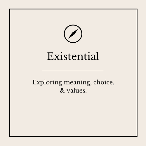 Cover of a book titled "Existential" with a subtitle "Exploring meaning, choice, & values" and a compass icon at the top.