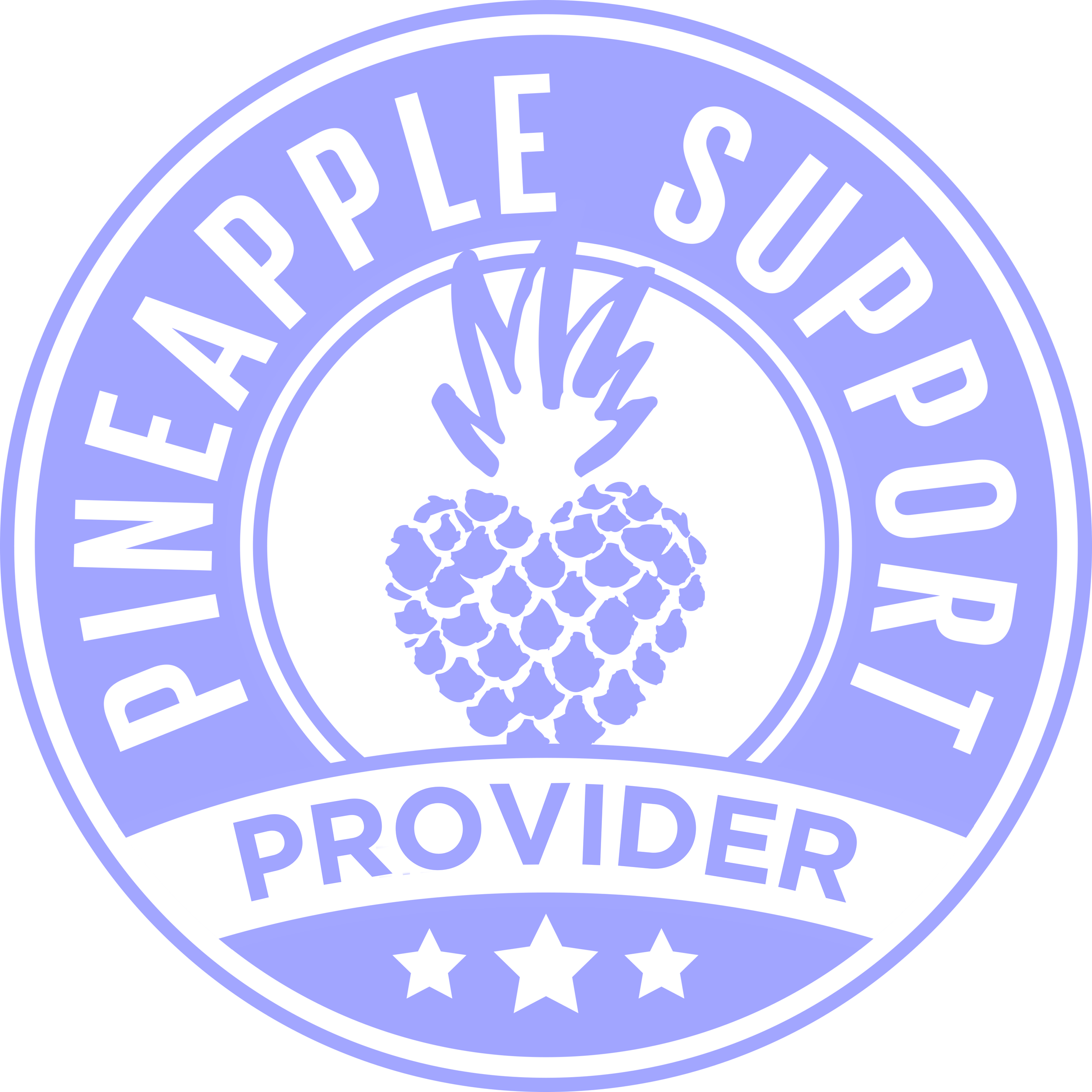 Purple and white pineapple support therapist badge and icon.