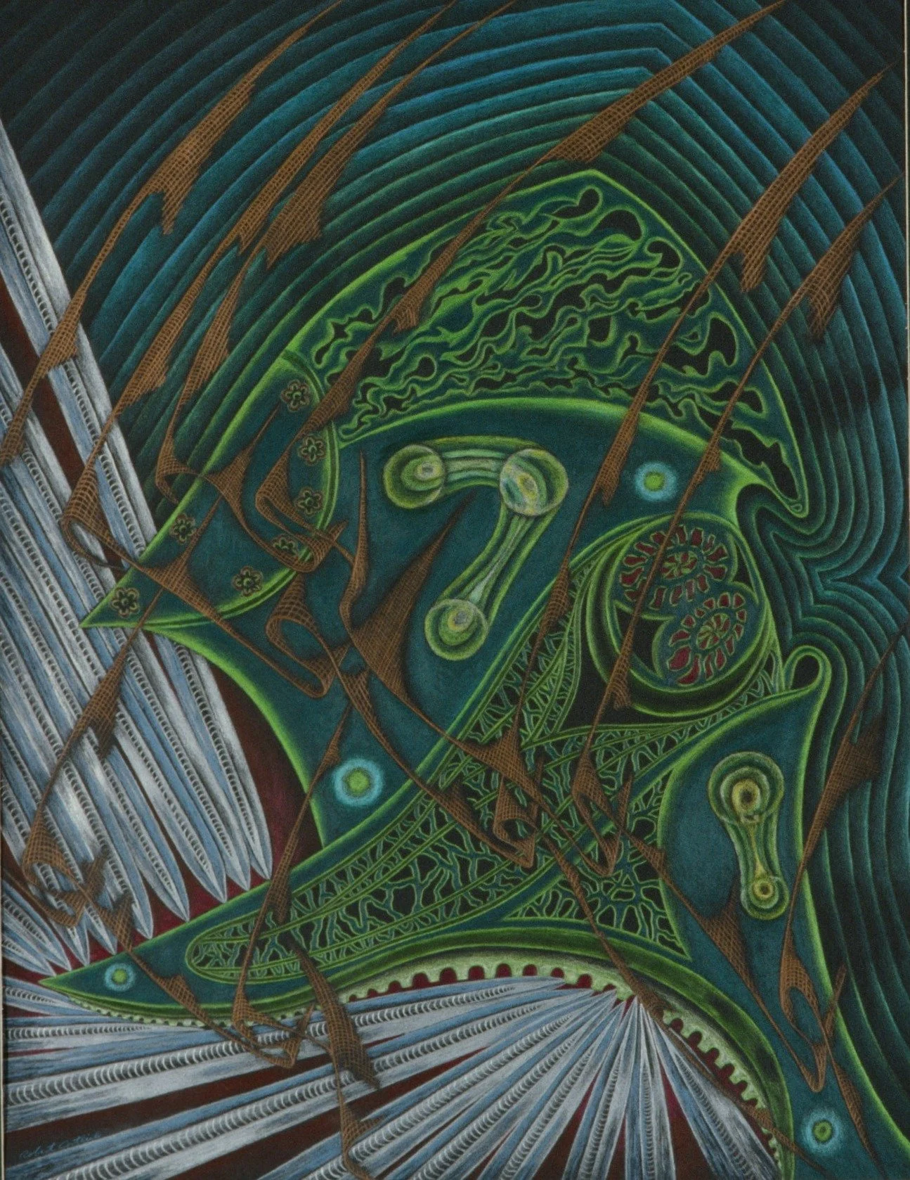 Etheric Visions 93, a vibrant drawing by Robert Ortlieb, made with India ink and colored pencils.