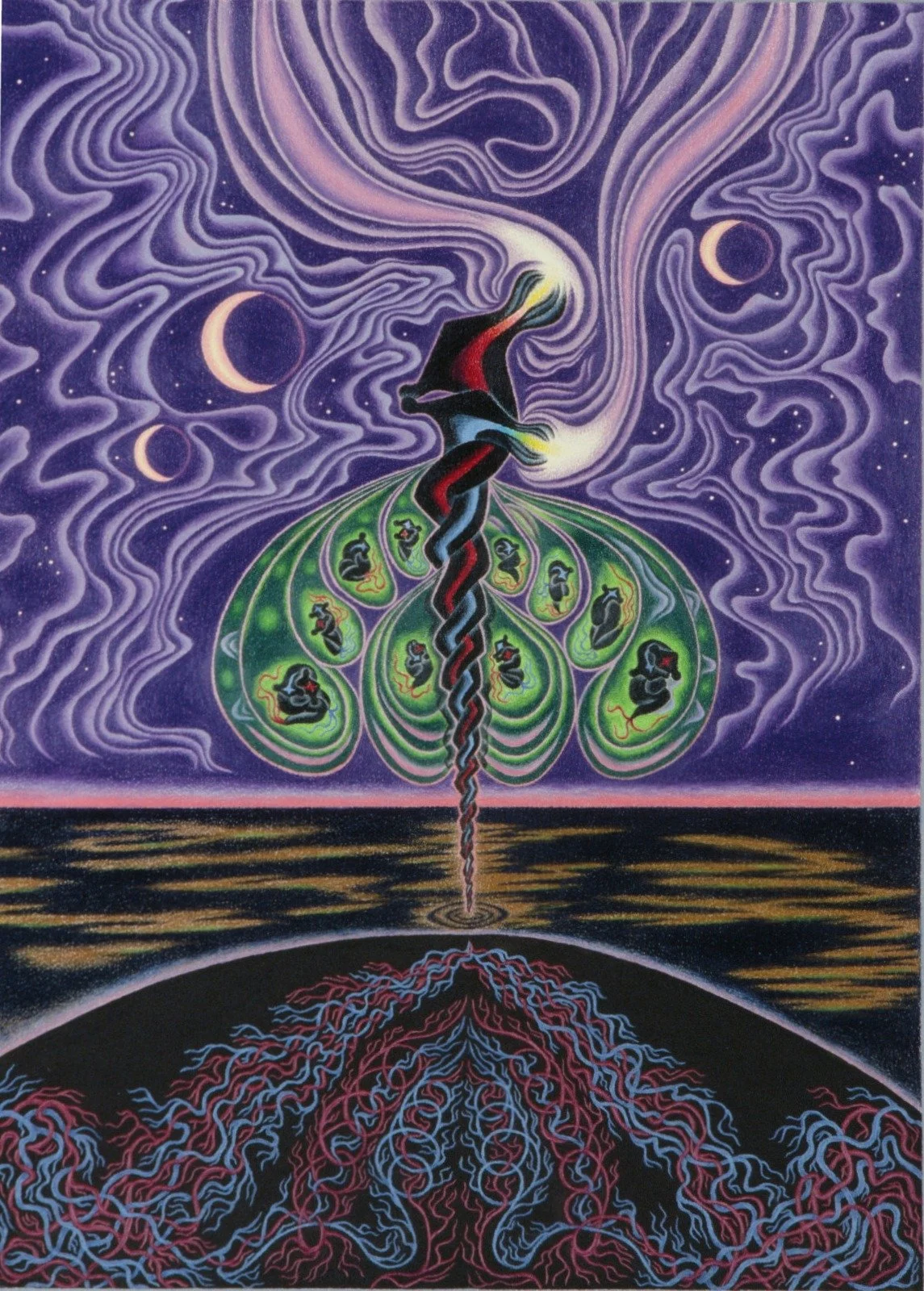 Etheric Vision 48, an extraordinary drawing by Robert Ortlieb, made with colored pencils.