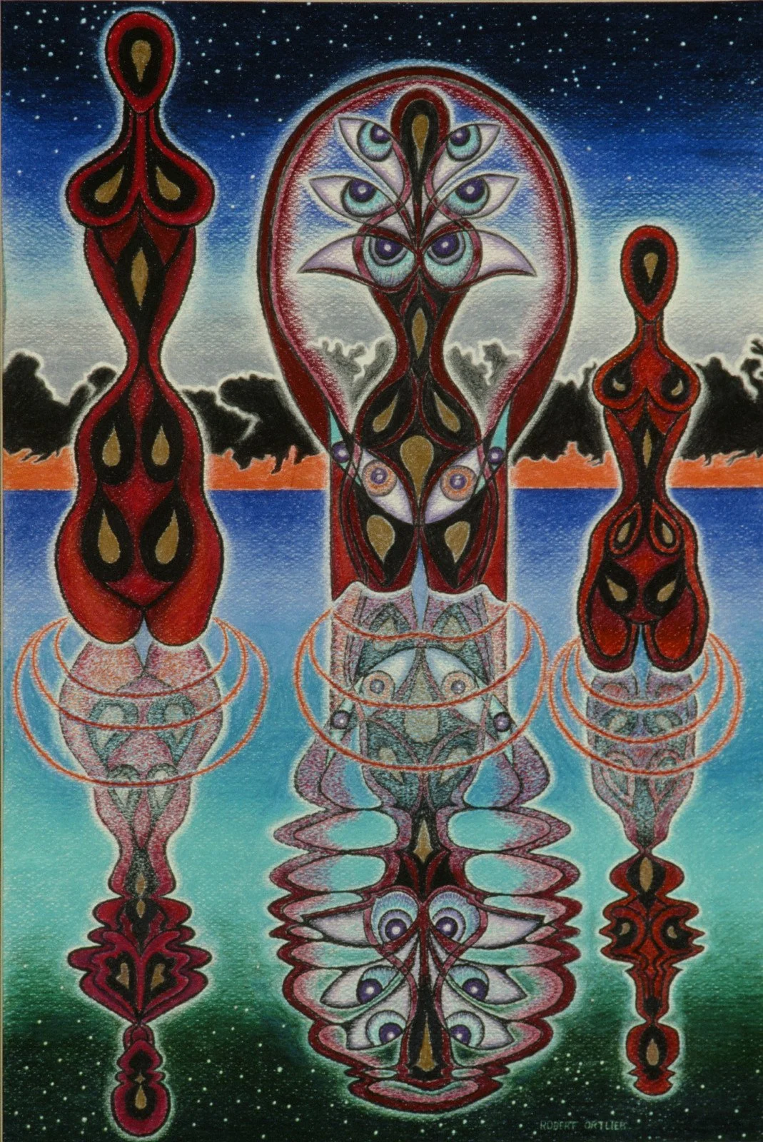 Etheric Visions 47, a drawing by Robert Ortlieb, made with colored pencils.