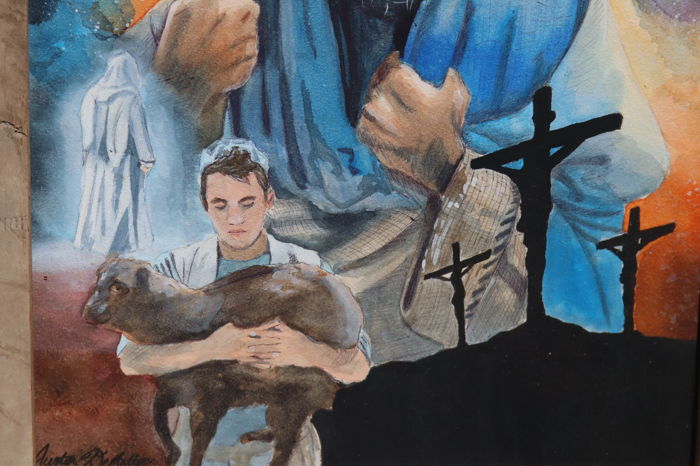 "His Only Son", Detail Shot, 8"x10", Mixed Media on Panel, 2023 