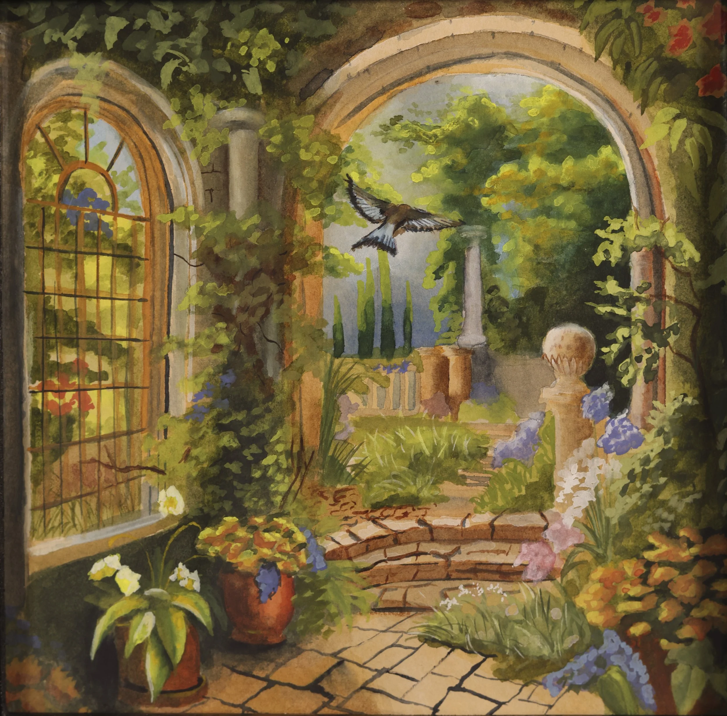 **SOLD** "Conservatory Botanical Gardens", 6" x 6", Watercolor and Gouache on Paper, 2025