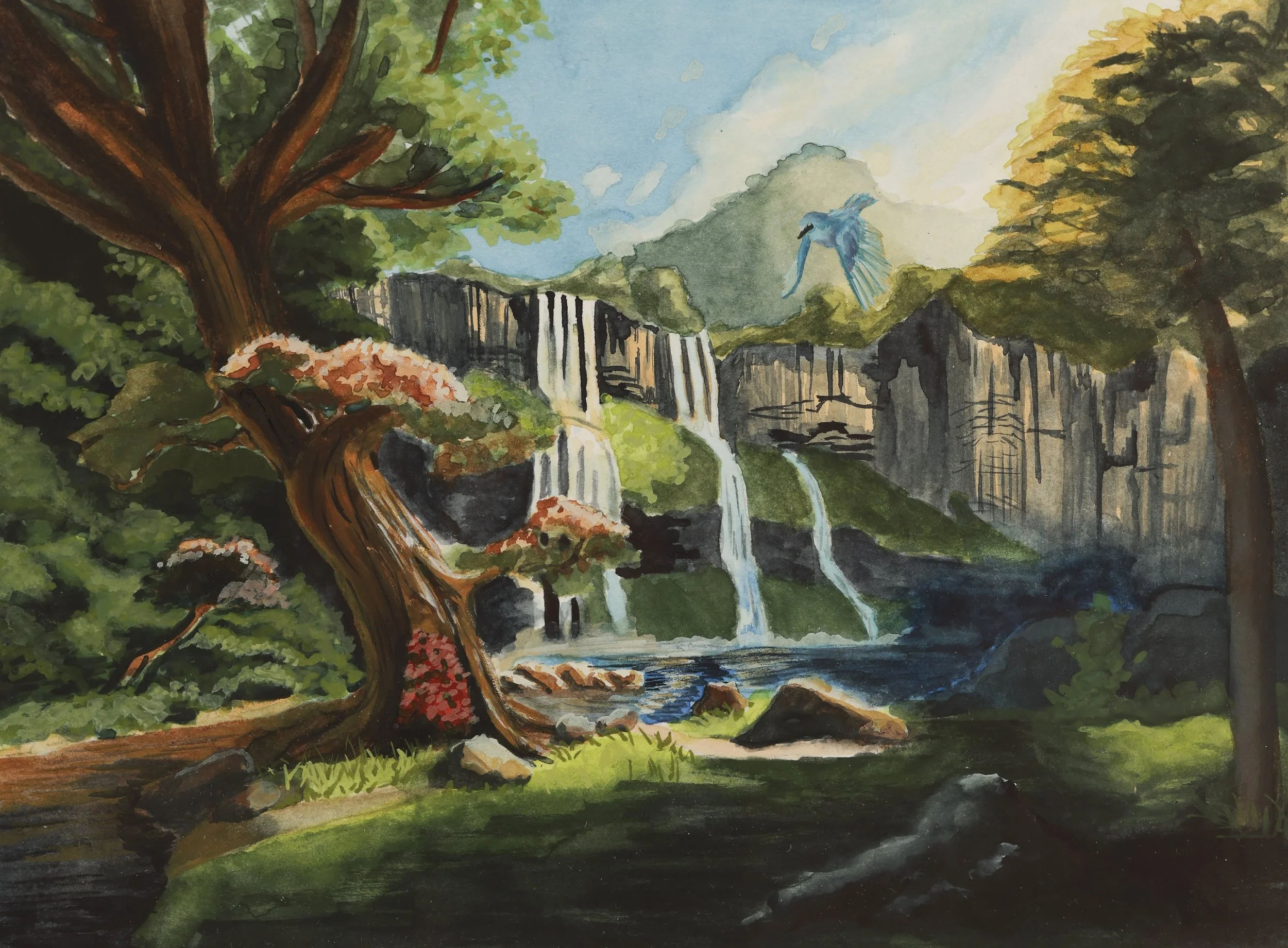 "Waterfall", 8" x 6", Watercolor and Gouache on Paper, 2025
