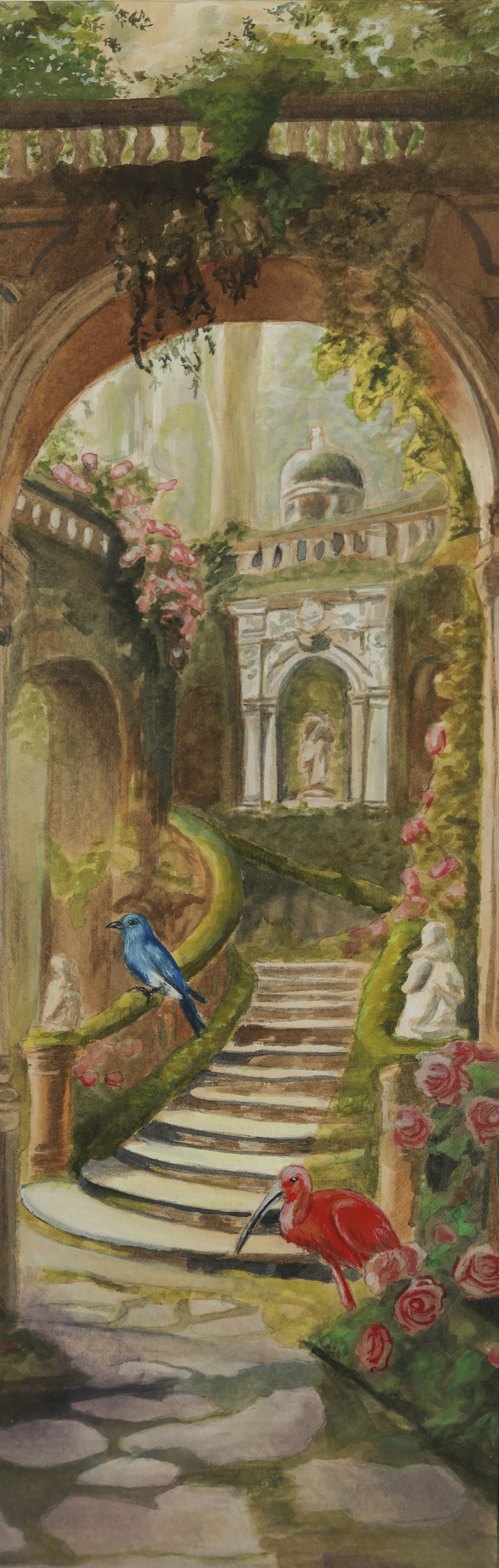 "Overgown Stairs", 4" x 12", Watercolor and Gouache on Paper, 2025