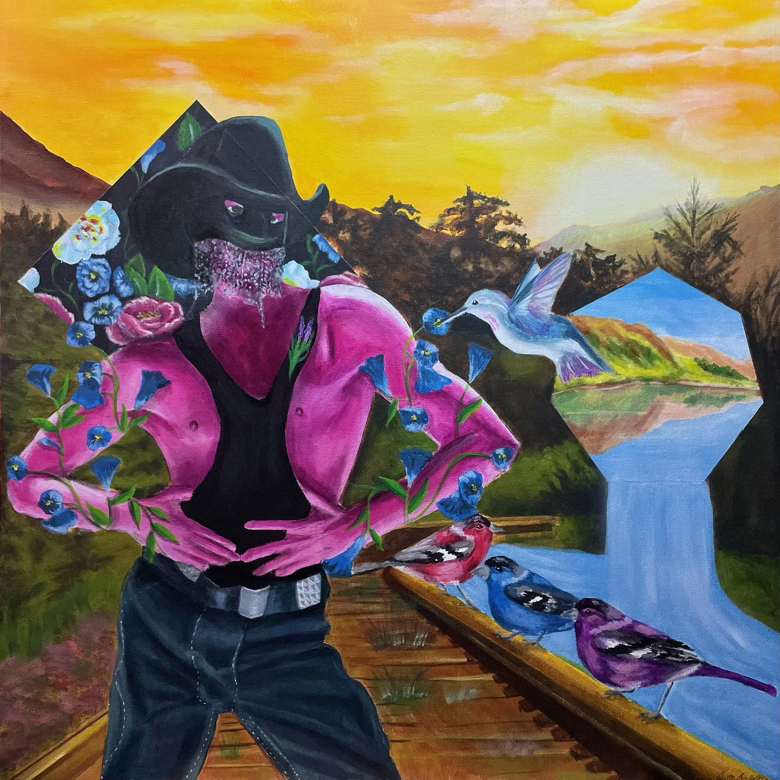 "Railroad," 2022, 24"x24", Acrylic on Canvas