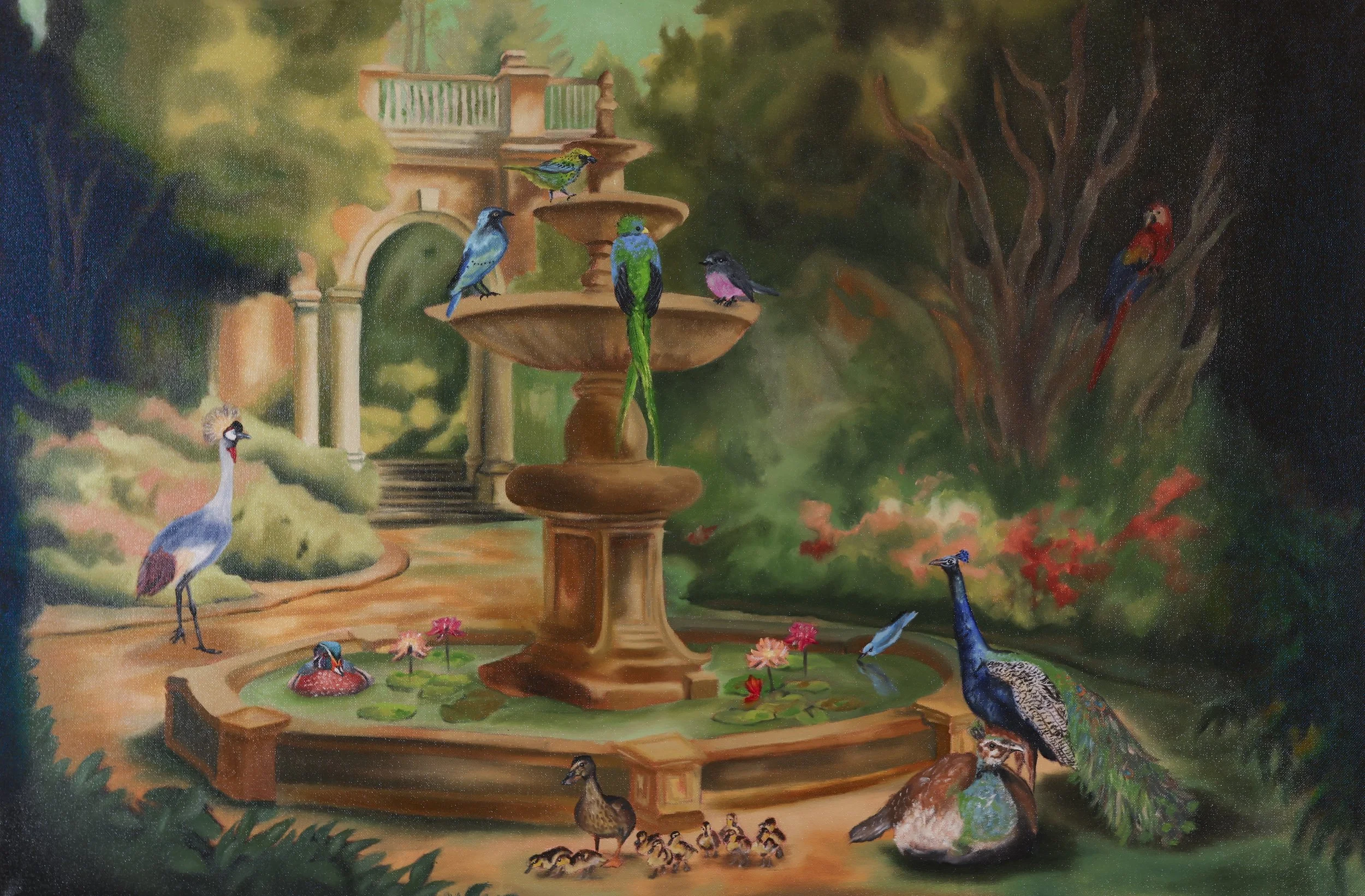 "The Garden Fountain", 36" x 24", Oil on Canvas, 2025
