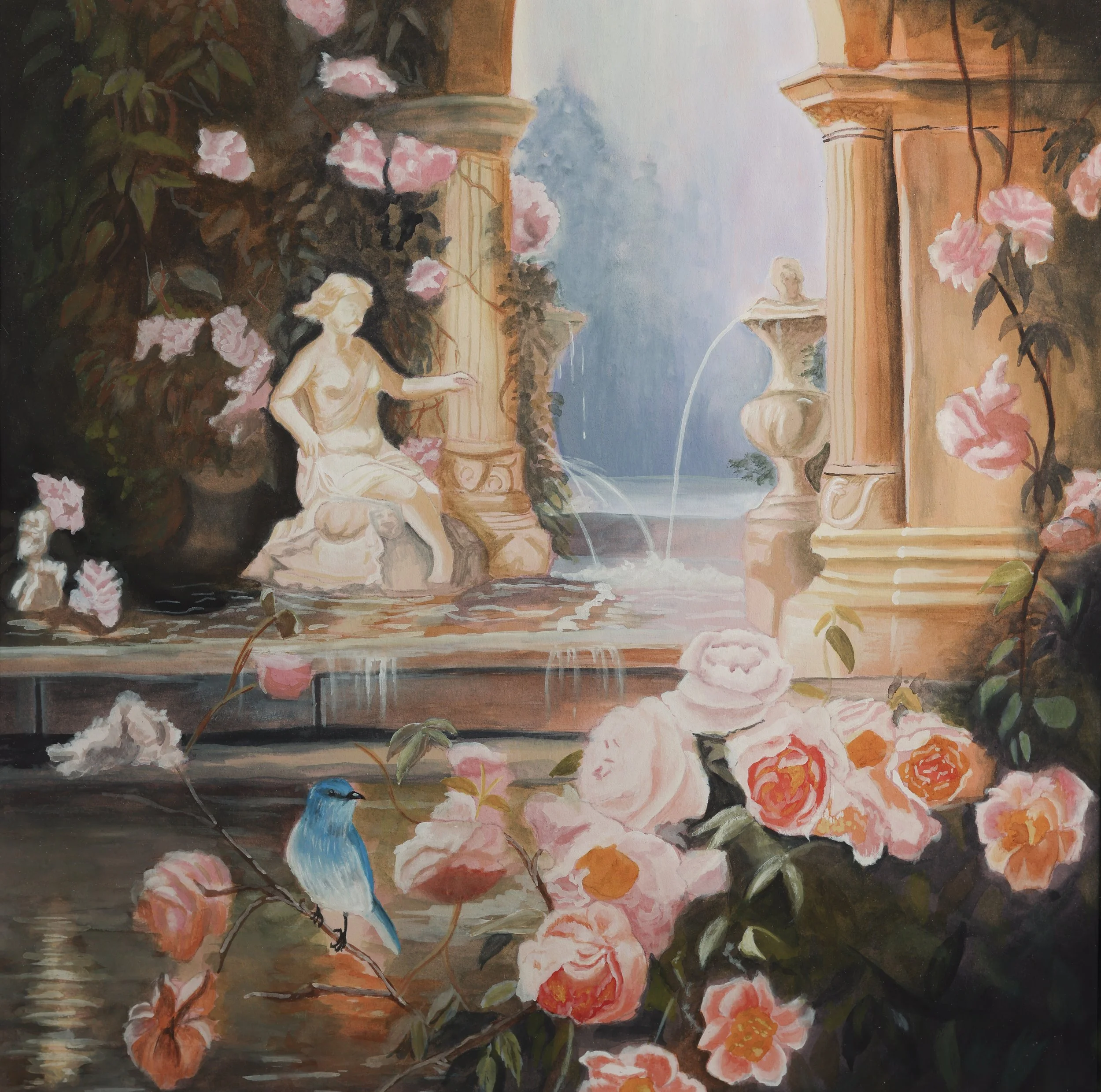 "Rose Fountains", 12" x 12", Watercolor and Gouache on Paper, 2025