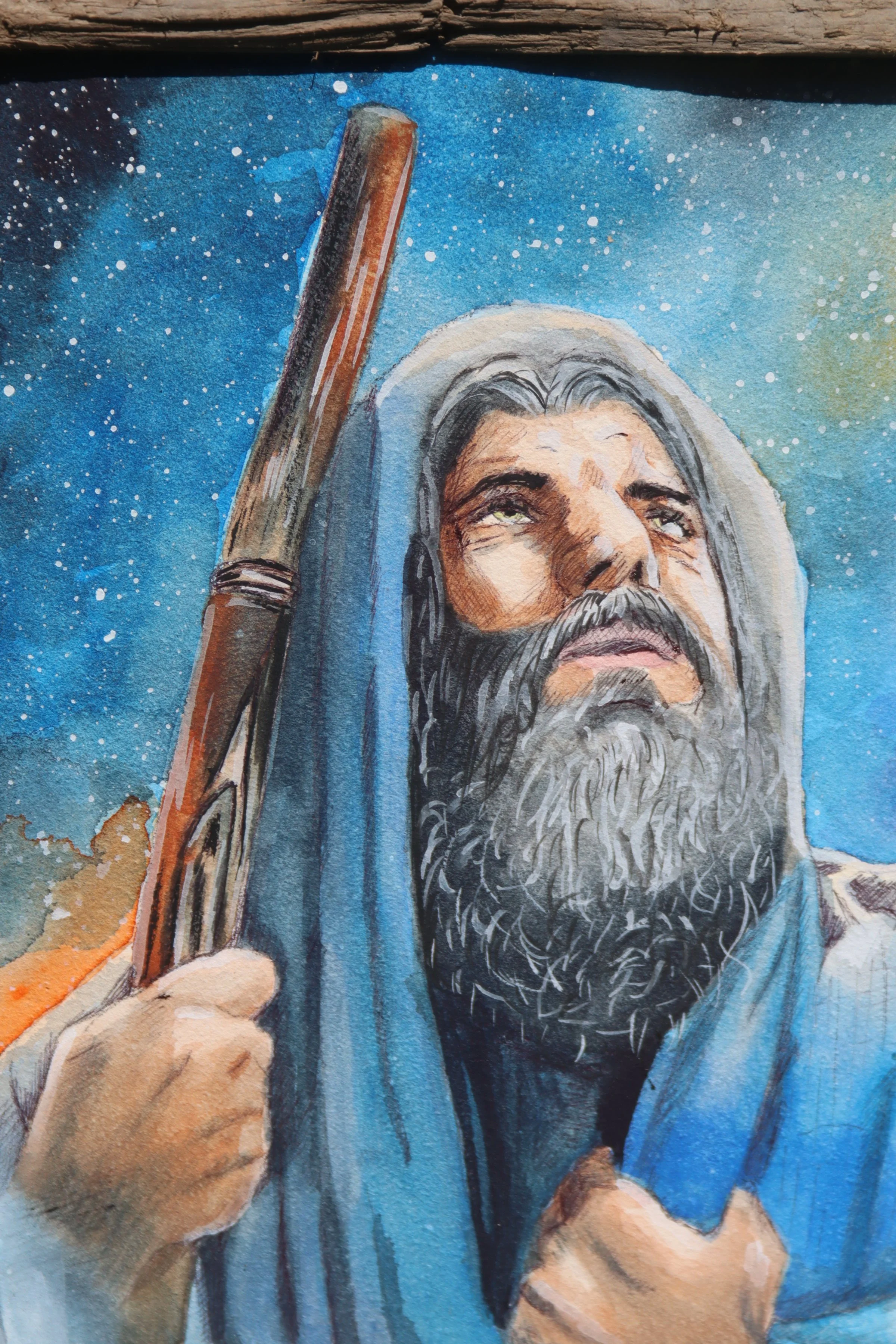 "His Only Son", Detail Shot, 8"x10", Mixed Media on Panel, 2023 