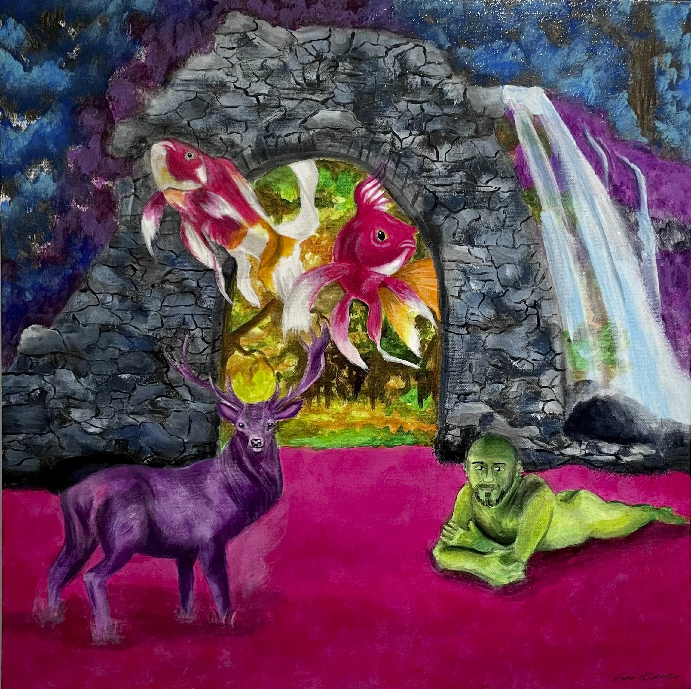 "Purple Deer," 2022, 20"x20", Acrylic on Canvas