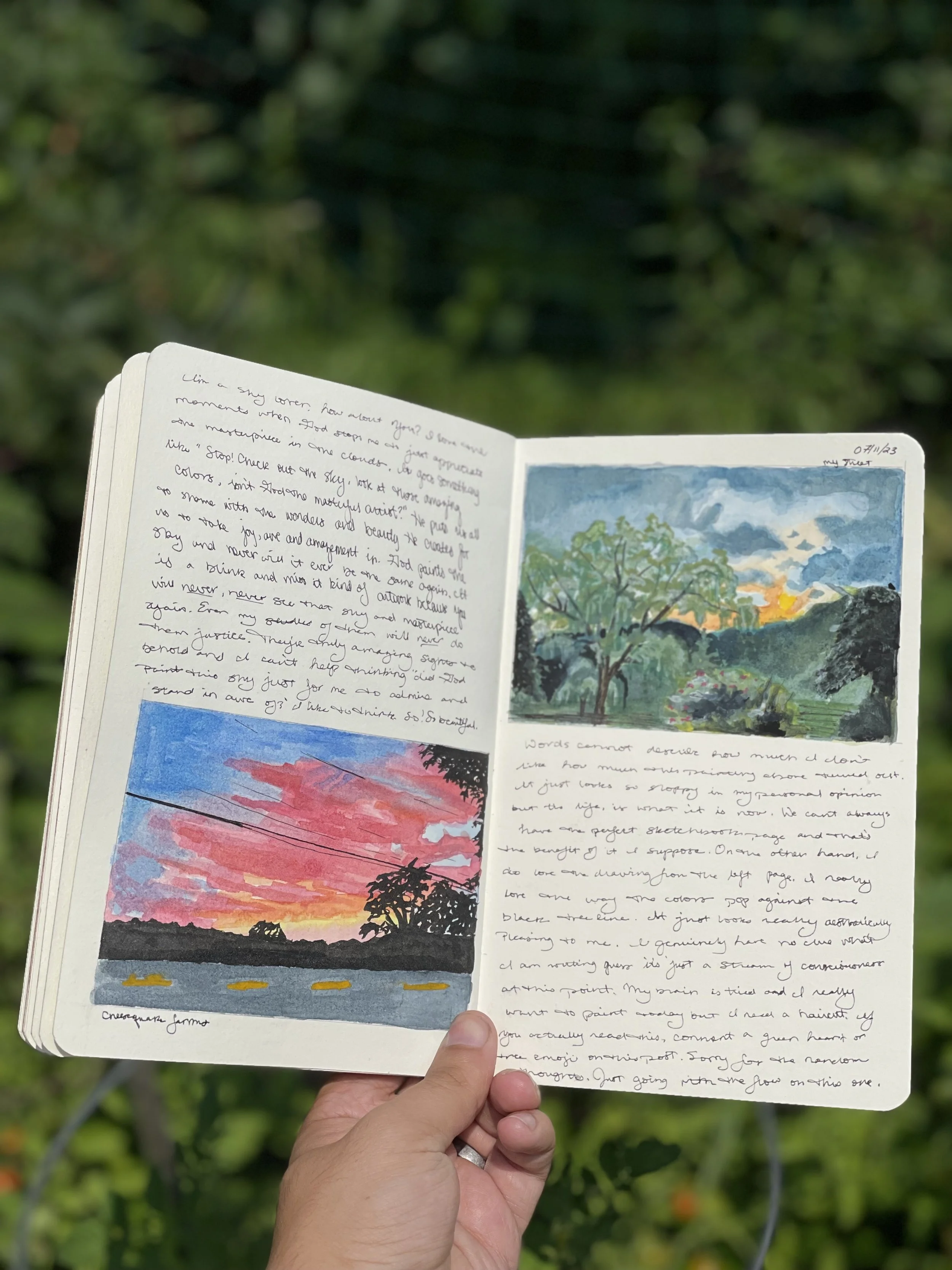 Sketchbook 07/11/2023, Ballpoint Pen and Watercolor on Paper, 8.5"x11", 2023