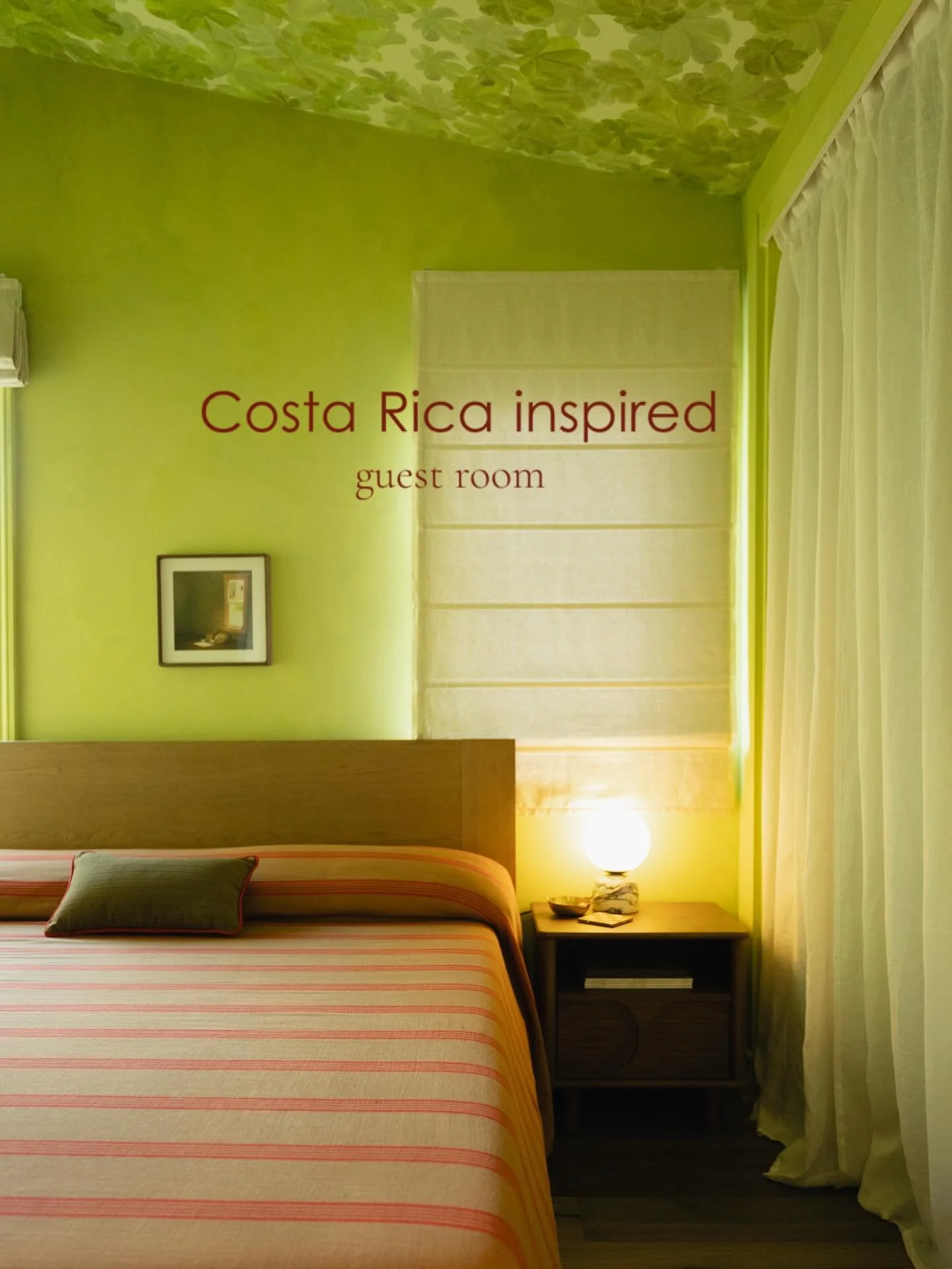 Welcome to my Costa Rica inspired guest room!

This guest room is one of the more personal spaces in our San Clemente home. My family is Costa Rican, and we have so many core memories and loved ones in Costa Rica. When I found this @laineandalliage w