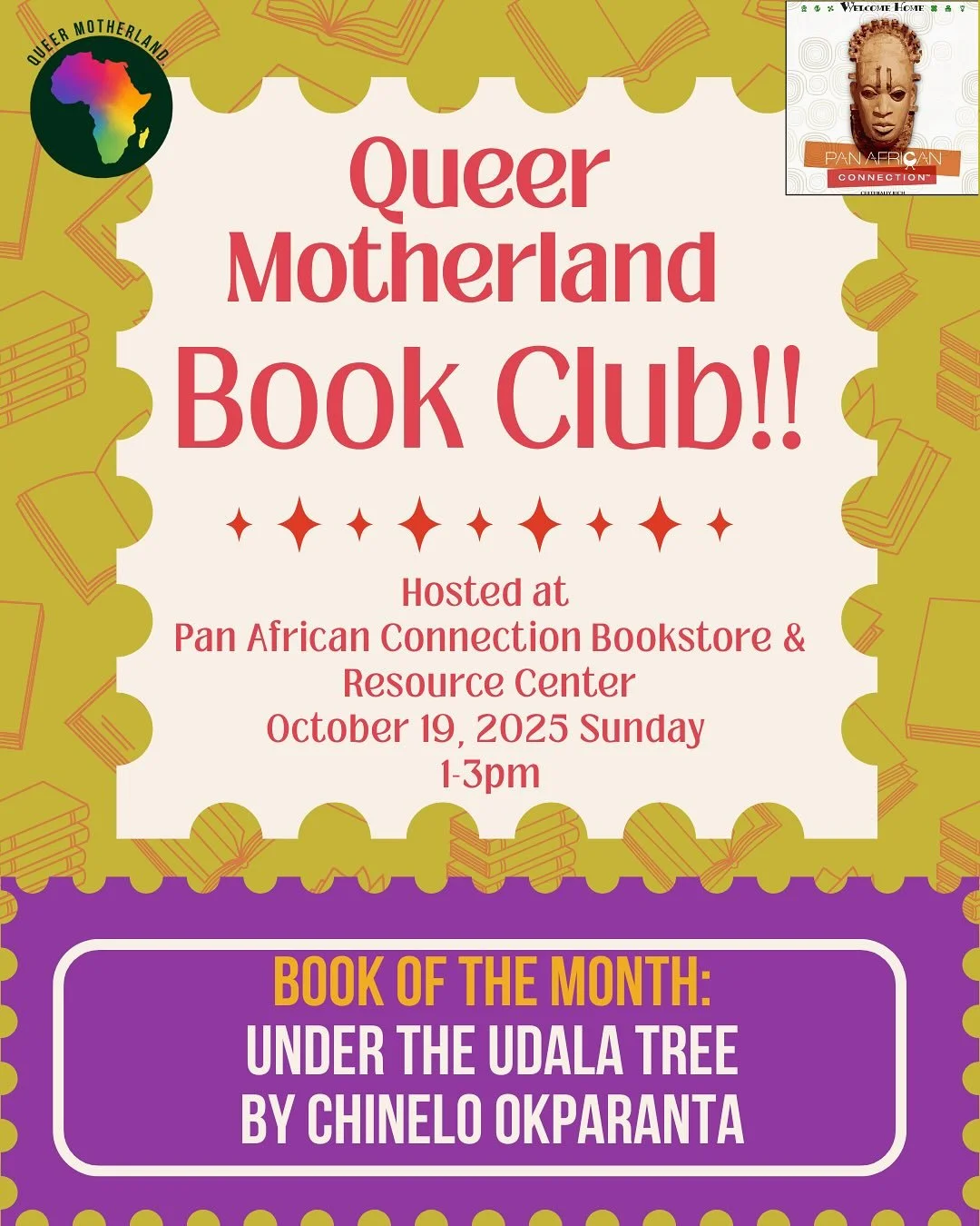 Queer Motherland is back with our second book club!! On October 19, 2025 1-3 pm we will be hosting another book club at @pac_dallas and we will be discussing the novel Under the Udala Trees by @chinelo.okparanta 

The novel follows the life of a lesb